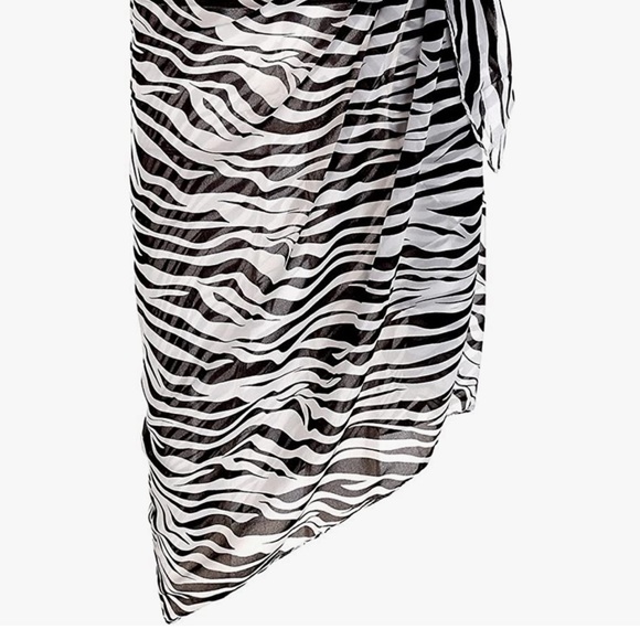 Zebra Swimwear Chiffon Printed Cover up Beach Sarong Pareo Bikini Swimsuit Wrap - Picture 2 of 8
